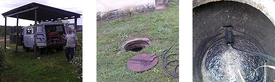 Машина с оборудованием, люк, труба со шлангом внутри